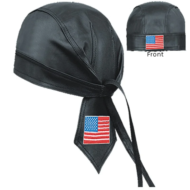 HMB-901O LEATHER SKULLCAP DURAG HEAD WRAP BANDANA SKULL CAP HATS SCARF BIKER WEAR
