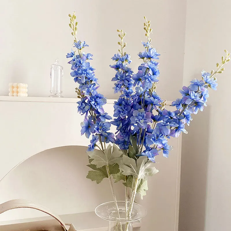 Wedding Decoration High Quality Thick Artificial Delphinium Flowers Long Stem Decorative Faux Silk Delphinium