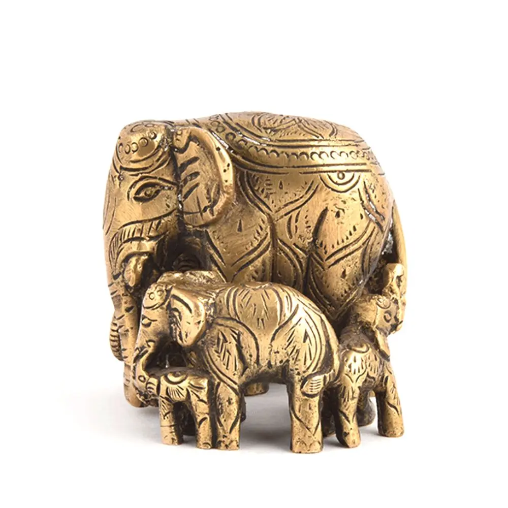 Handmade Indian Brass Antique Elephants Mother and Child Sculptures Figurine Statue Home Decor Gift Items Size:7 x 8 cm SMG-463