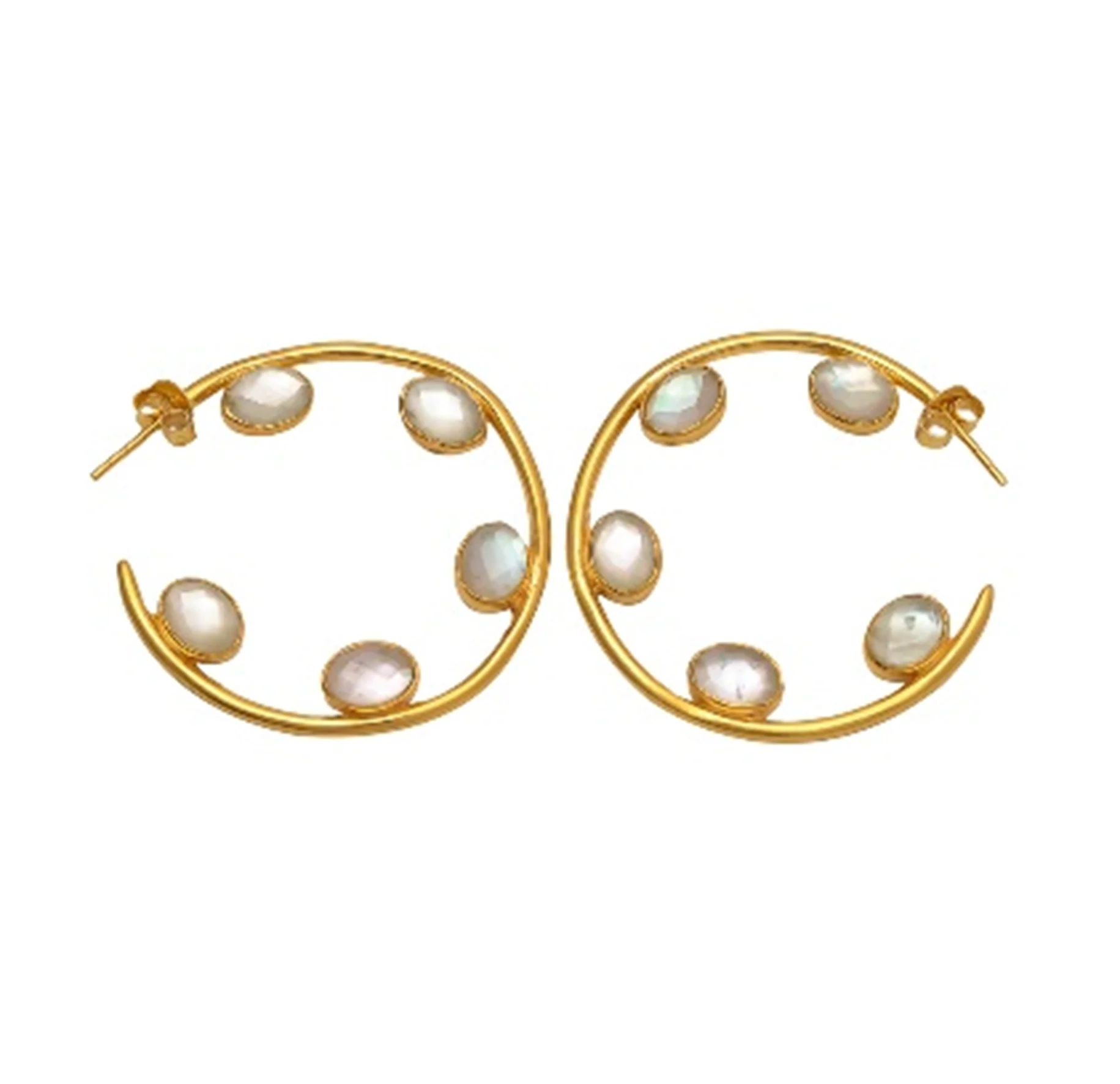 New Arrival Pearl Doublet Gemstone 925 Sterling Round Shape Silver Earrings
