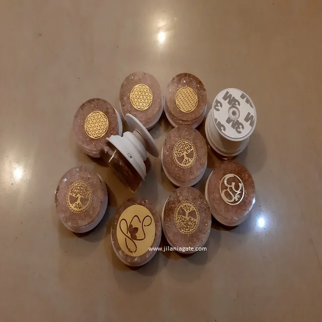 Wholesale Rose Quartz Orgonite Mobile Phone Grip Agate Stone Poppings Phone Socket Stand Cell Phone Holder Shaped