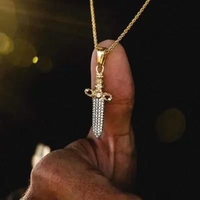 Top Deal 2024 Bust Down Mini Dagger Pendant with 10KT and 14 KT Solid Gold hip Hop Pendant Jewelry For Sale 2