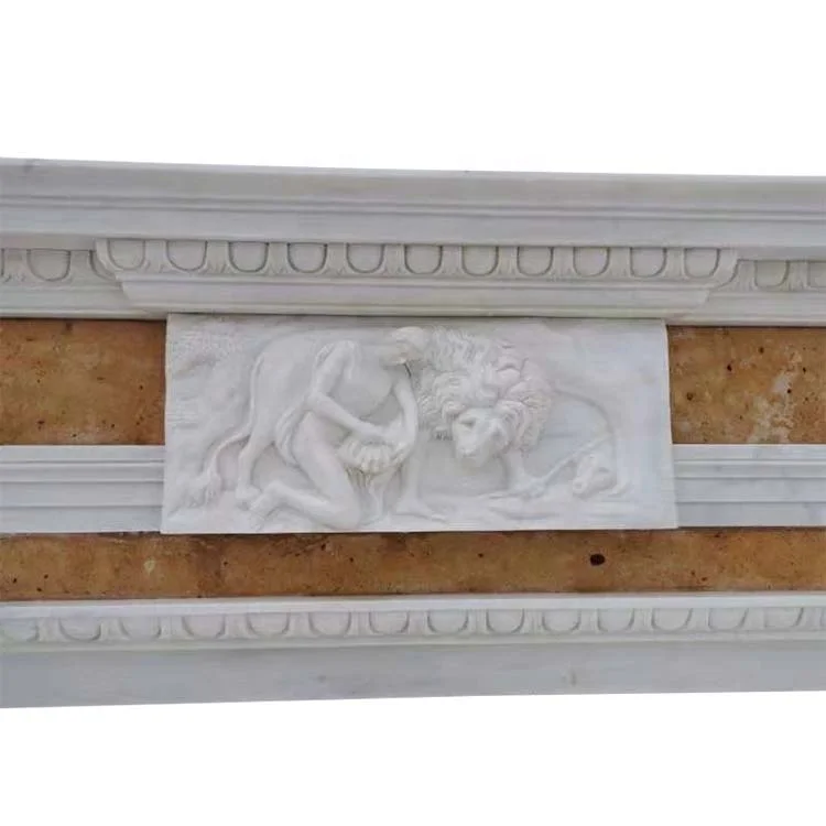 Natural stone classic European design hand carved fireplace surround
