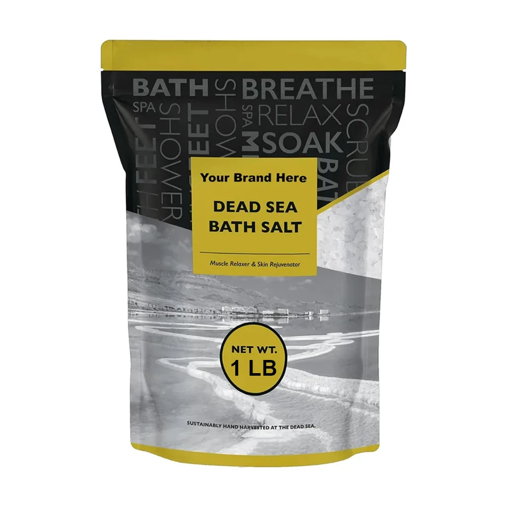 Private Label Label Design Services Dead Sea Bath Salt 1lb Bag Pure Unscented Skin Nourishing and Mineral Infused Bath