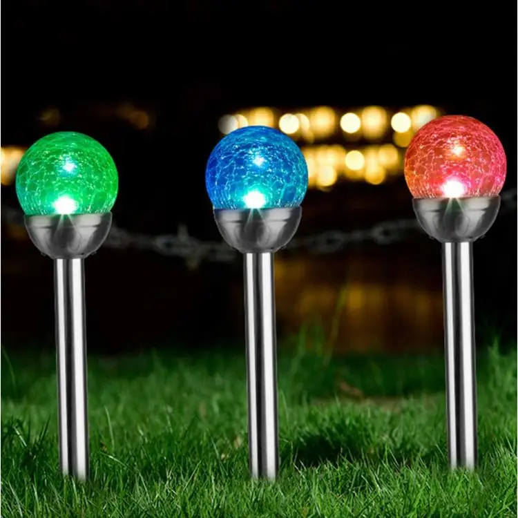 Newish Dia6cm/Dia 8cm Outdoor Waterproof 7 Color Changing Solar Stainless Steel Ball Shape Garden Stake Lights