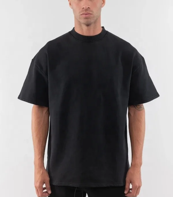 Mens Vintage Luxury Stone Washed 220gsm Heavy Oversized 100% Cotton Puff Print T Shirt