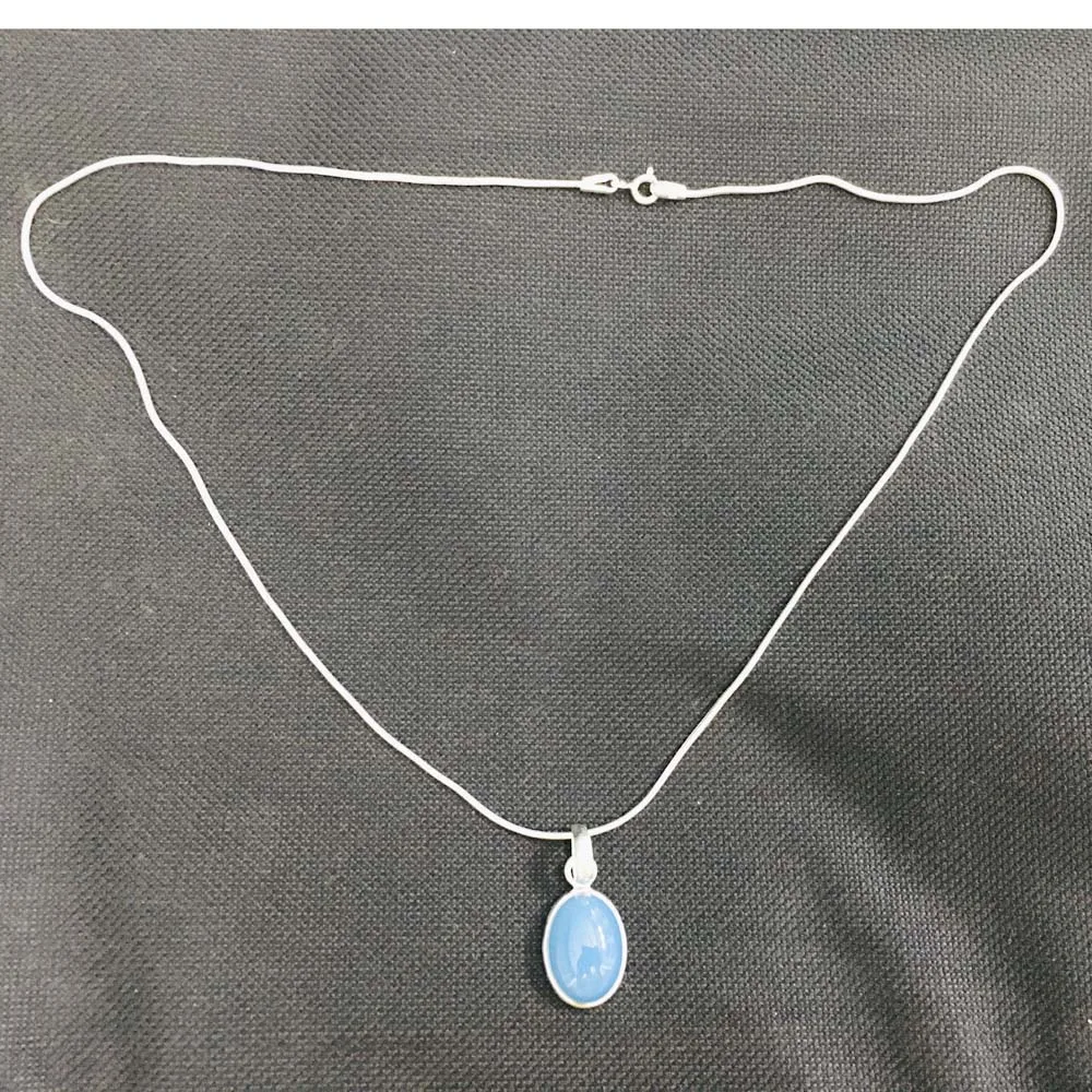 Eternity Aqua Chalcedony Cab Gemstone 925 Sterling Silver Pendant Wholesale Handmade 925 Silver Chalcedony Oval Gemstone Pendant