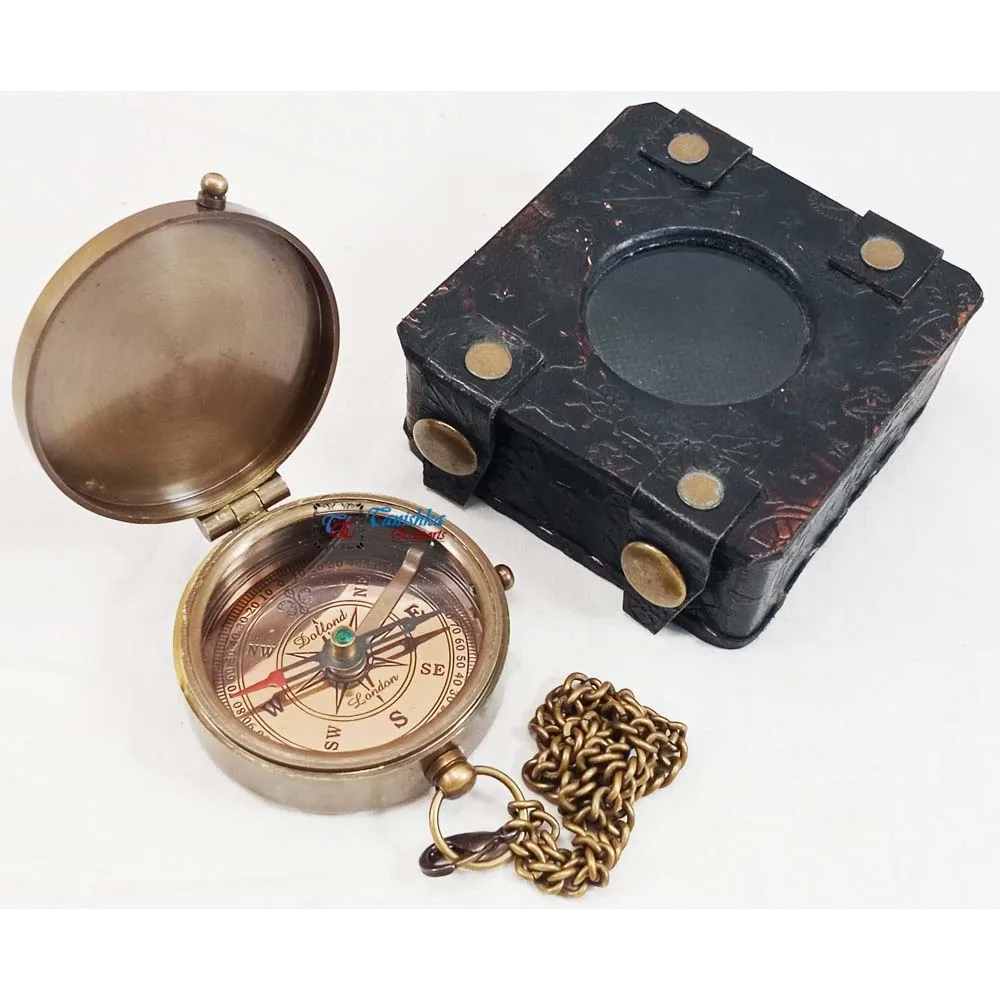 Brass Antique Pocket Compass Nautical Handmade Compass Engraved Working Brass Compass Personalized Gift for Him