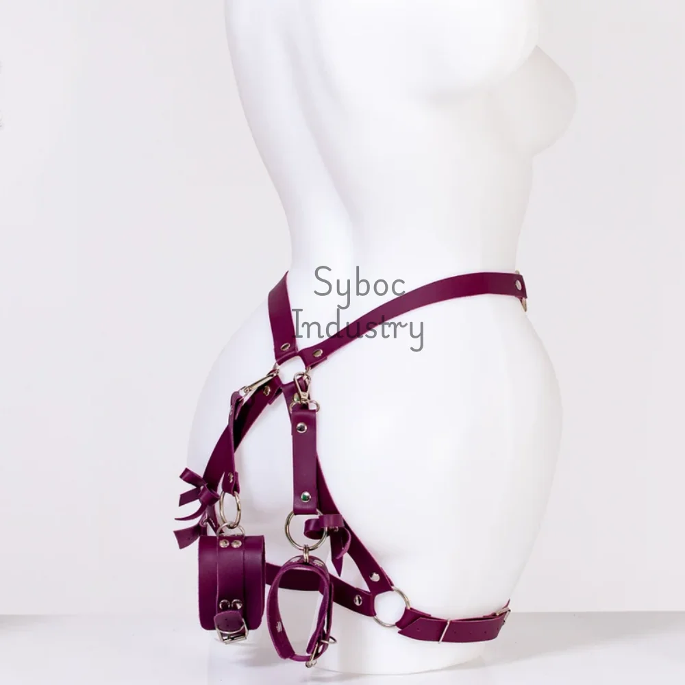 Кожаный ремень с подвязками и наручниками новый комплект ремней манжетами из натуральной кожи для секса