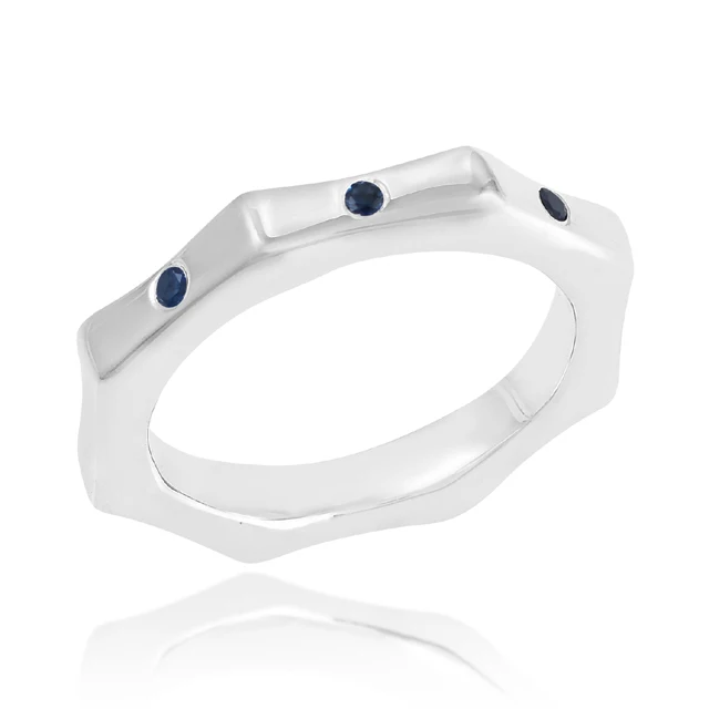 Funky retro style sterling silver jewelry ring with natural sapphire stone setting Inlay popular design women engagement gift