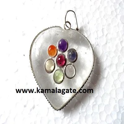 Natural Crystal Quartz Seven Chakra Pendant Sale Embedded Cab Crystal Healing Stainless Steel Chakra Agate Pendant