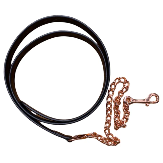 Equine Premium Quality Leather English Horse Stable Halter Lead With Solid Brass Chain & Customize Chain Size horse equipment