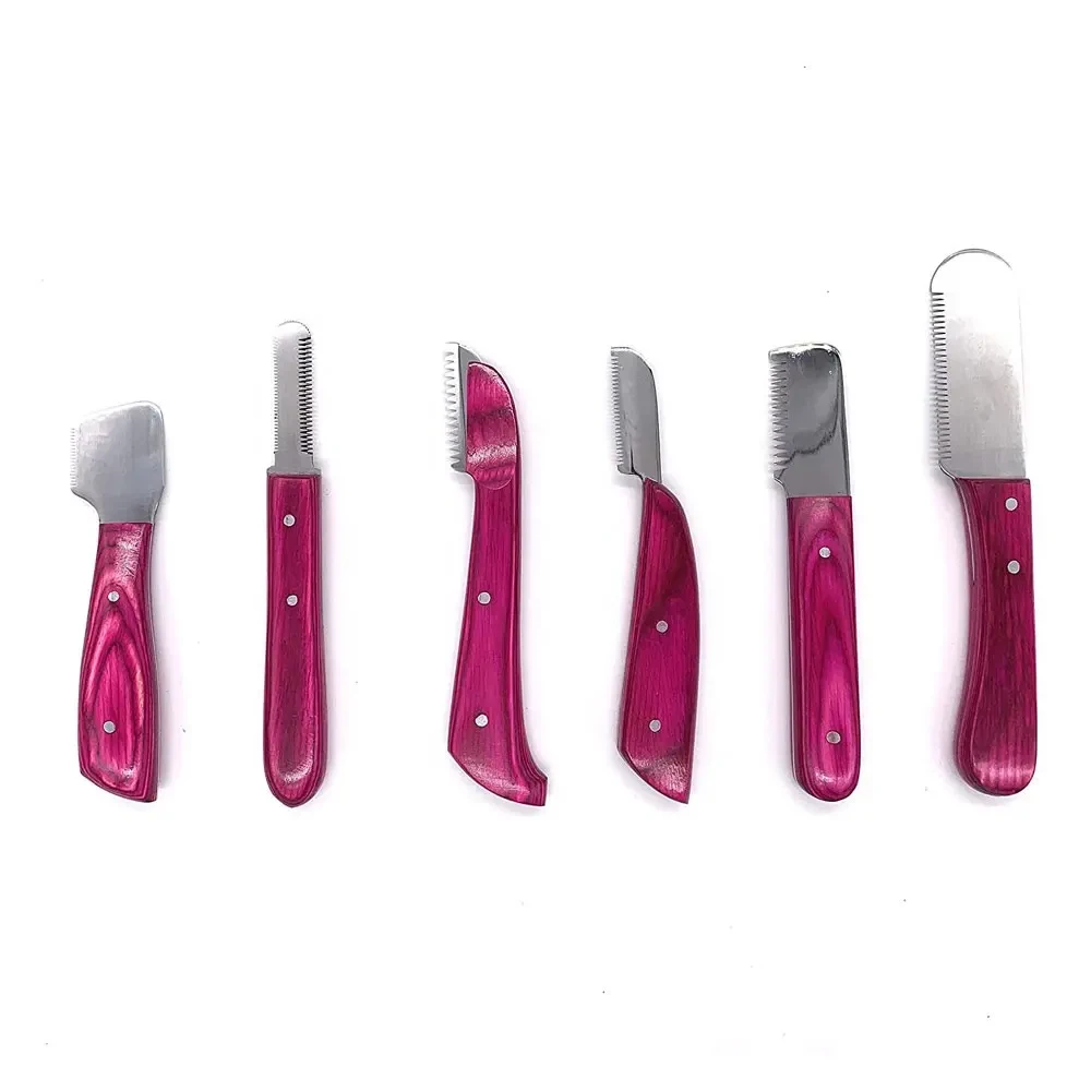 6 piece Pets Grooming Hand Stripping Knife for Dogs and Cats Professional Stripper Trimmer Tool Wooden Handle