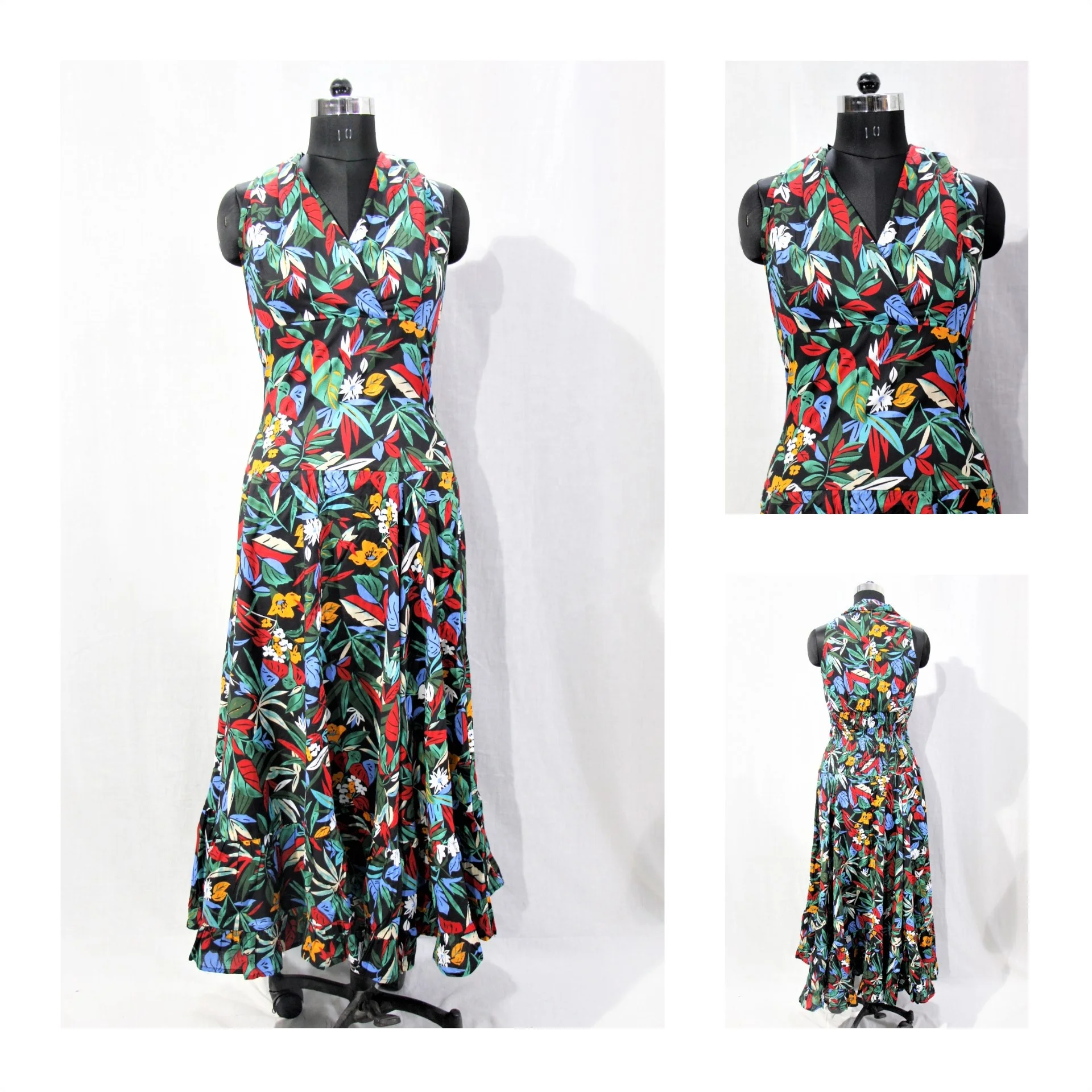 Ladies cotton sleeveless floral print long dress with best quality low price from indian supplier