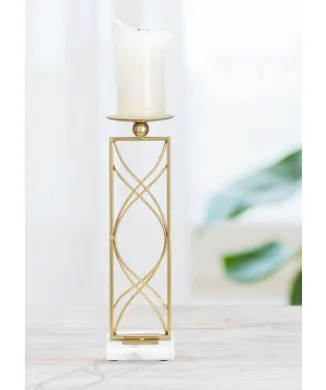 Gold Feather Design Cast Candle Stand for Home Living Room Hotel-Table Top Lighting Decorative Scented Candle Holder