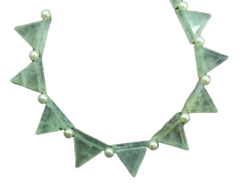 23 Pieces Natural Mint Green Prehnite Gemstone Faceted Trillion Shape Briolette Beads For Jewelry Making Wholesale