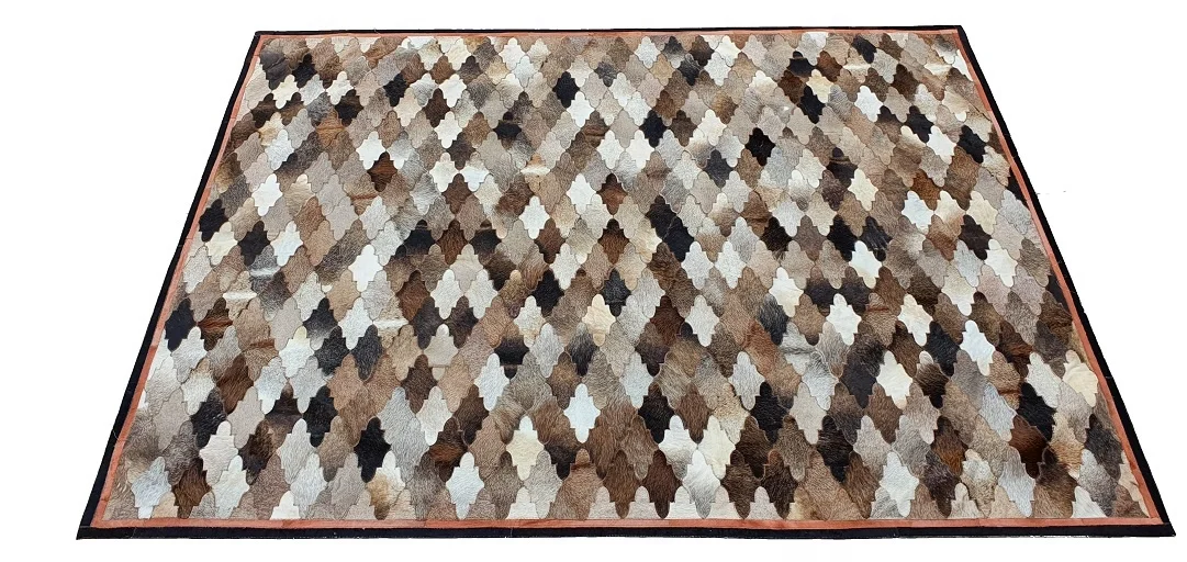 Pure Genuine cow Leather Modern design Colorful Hair on Handmade Patchwork Leather cowhide Area rug