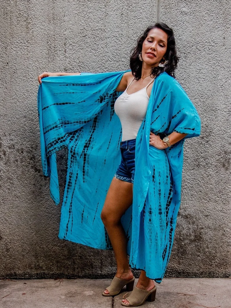 Tie Dye Long Rayon Beach Cardigan Kimono  Robe Summer Unisex Kimono Outdoor Woman Beach Dress