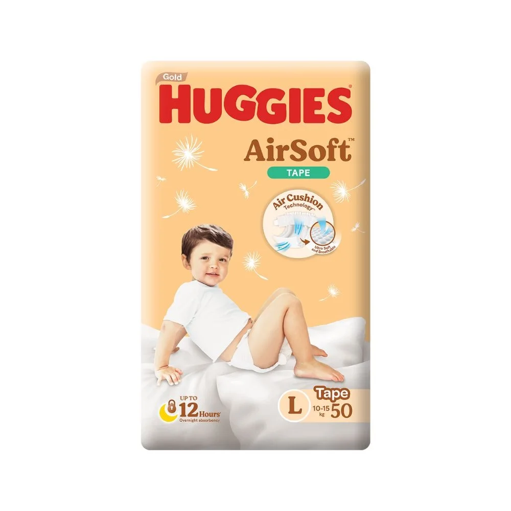 Air Cushion Technology Airsoft Gold Tape Diapers Available Size L for Babies Overnight Absorbency