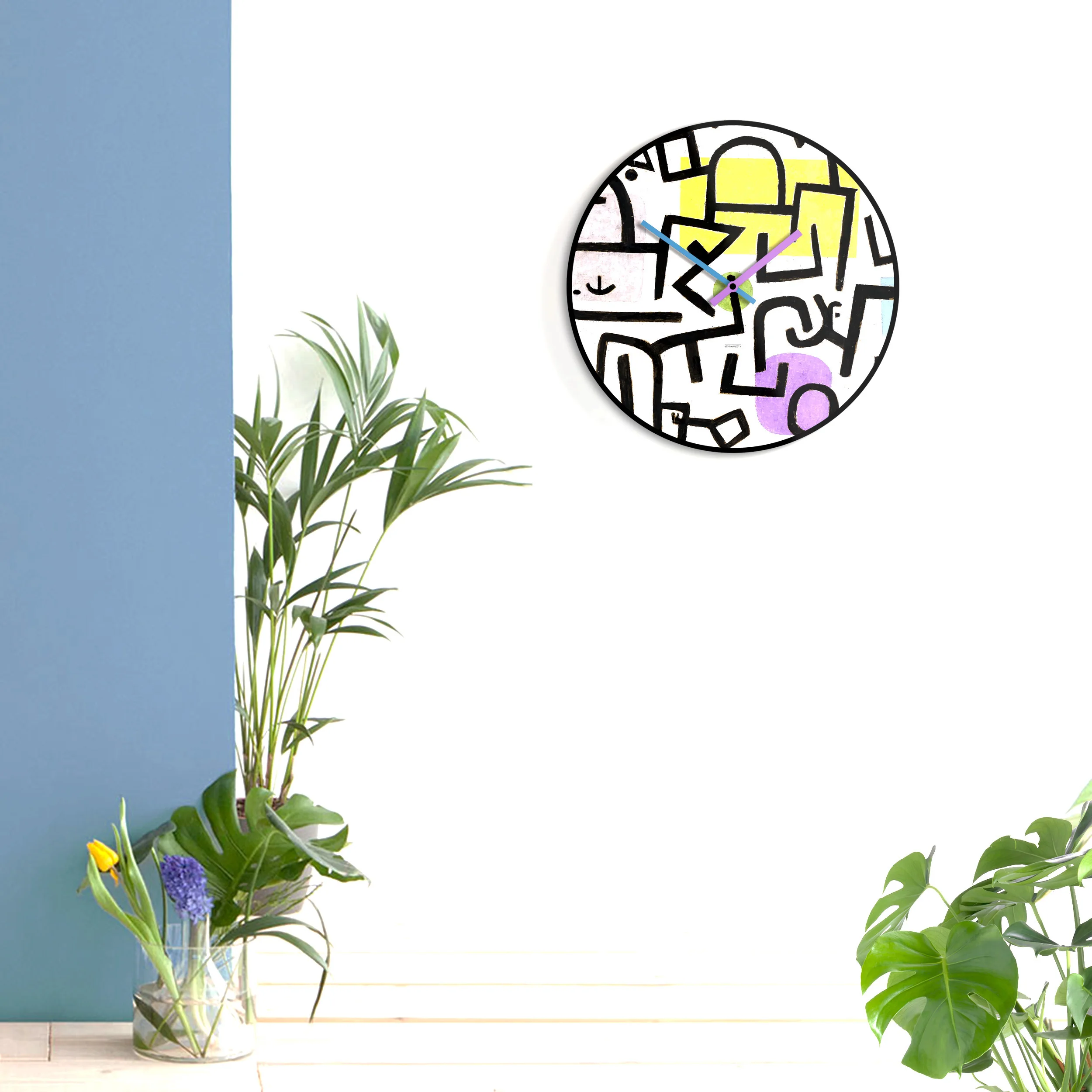 Large circular and colorful wall clock for office and living