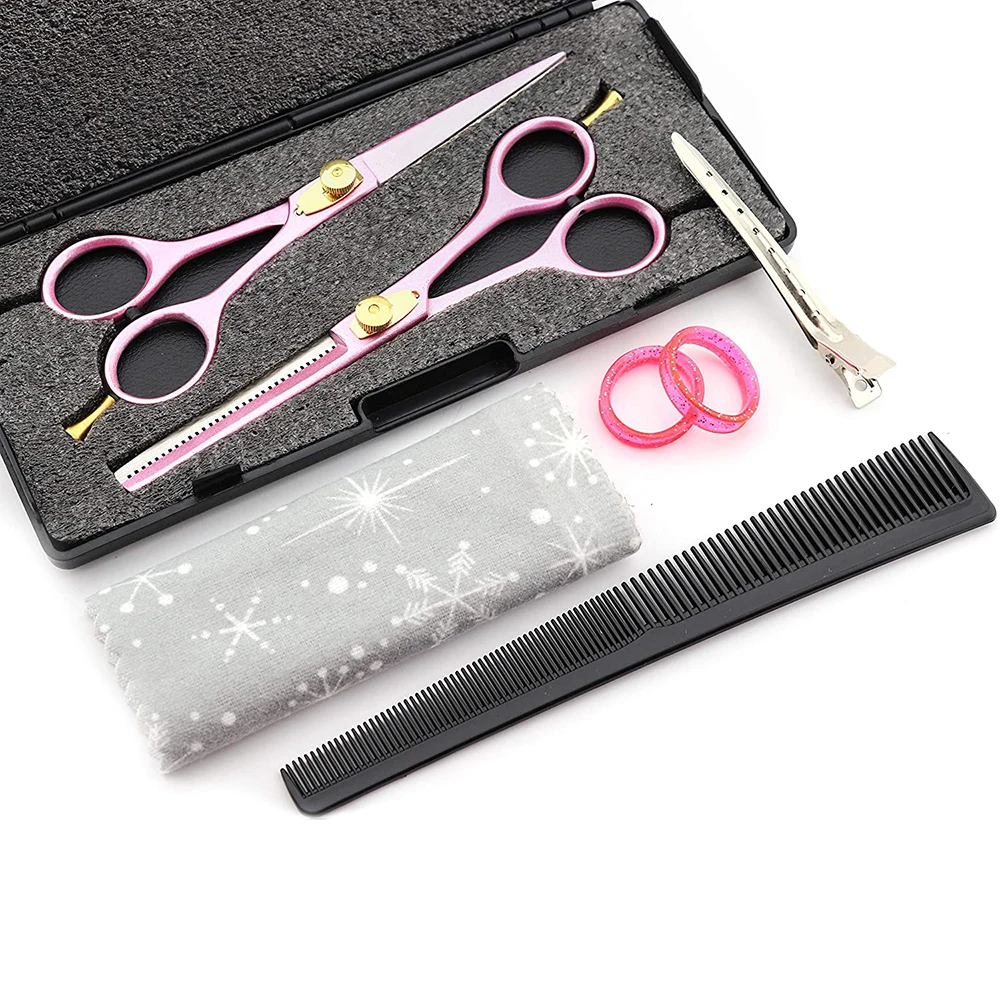 Barber Scissors Kit Baby Pink Color Coated Hair Cutting Salon Scissor Barber Thinning Shears 2 Pcs Hairdressing Set