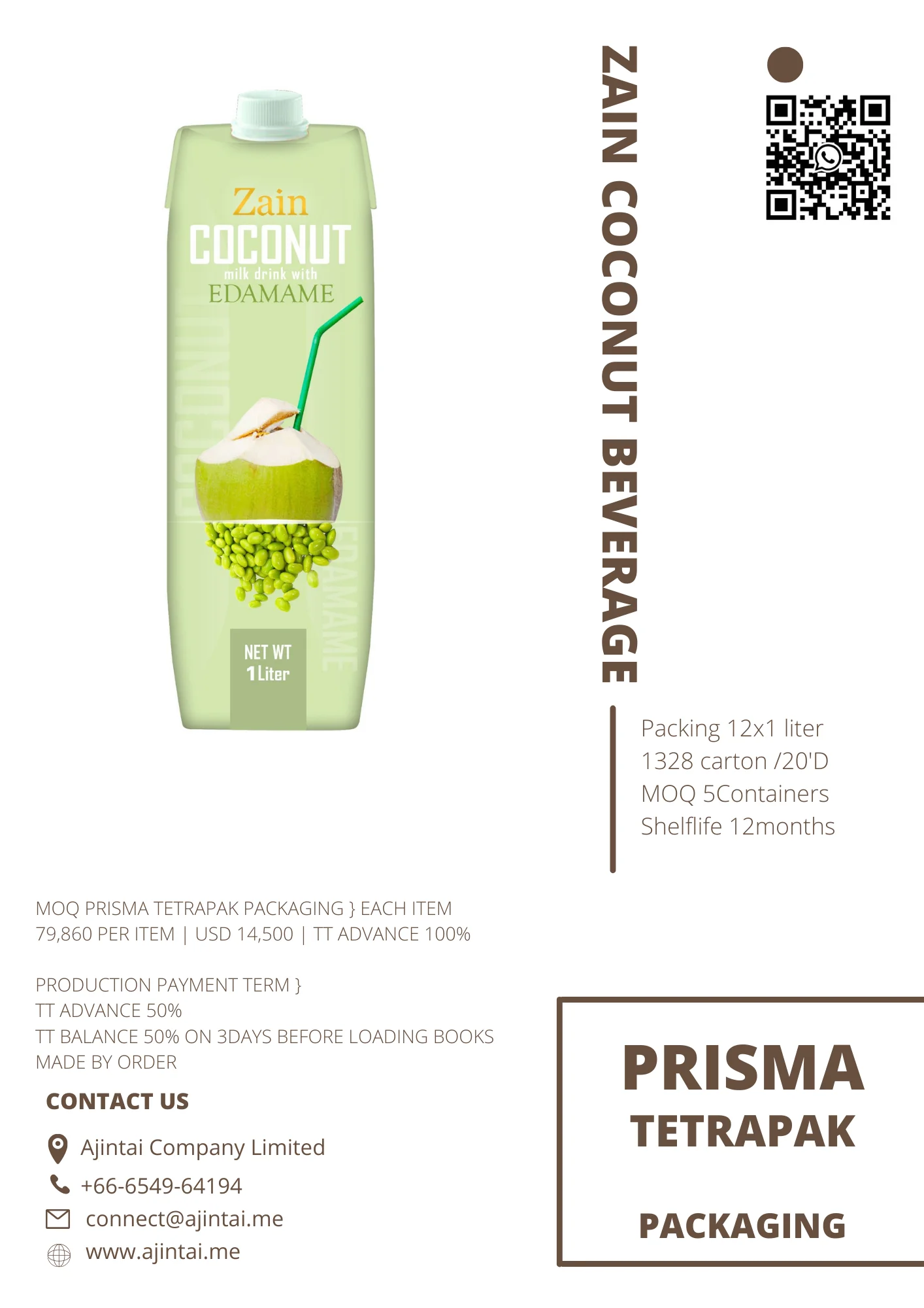 Zain Ajintai ZEN Prisma Coconut Fruits  Beverage Drinks Fruit Juice Box Fruit Bulk Vegetable Juice Colored Herbal Plant Extract