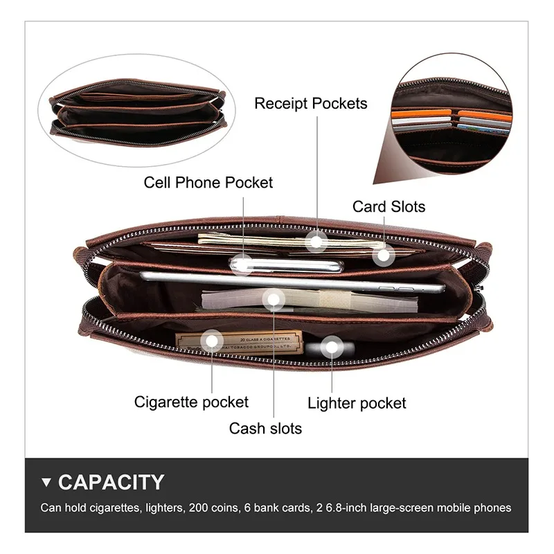 Men Clutch Bag Large Capacity Coded Lock Design Genuine Leather Men clutches Cell Phone Pocket Business Long Purse Male