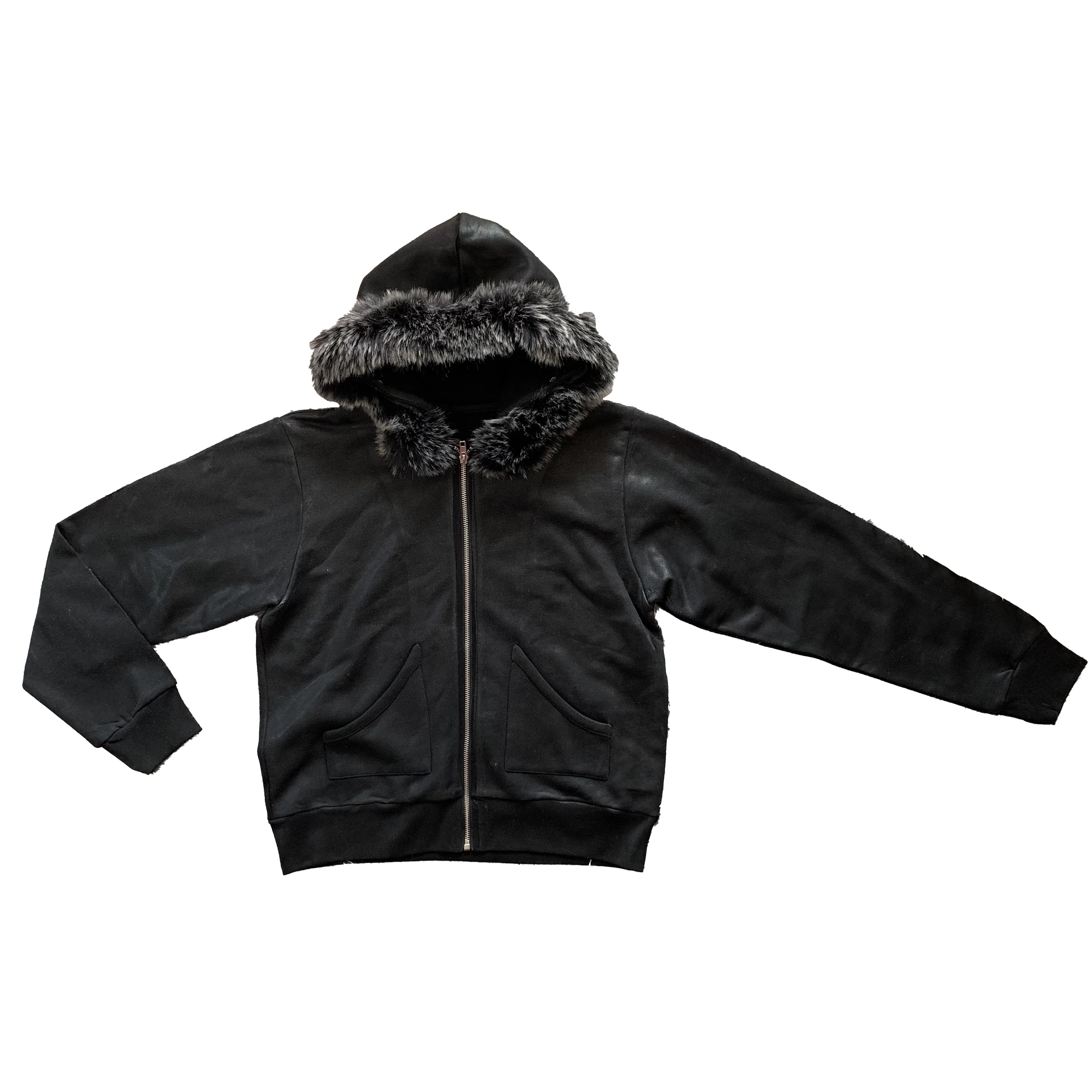 Zip Up Waxed Hoodies For Men Y2k American Long Sleeve Furry Hooded Sweatshirts Black Streetwear Wax Hoodie