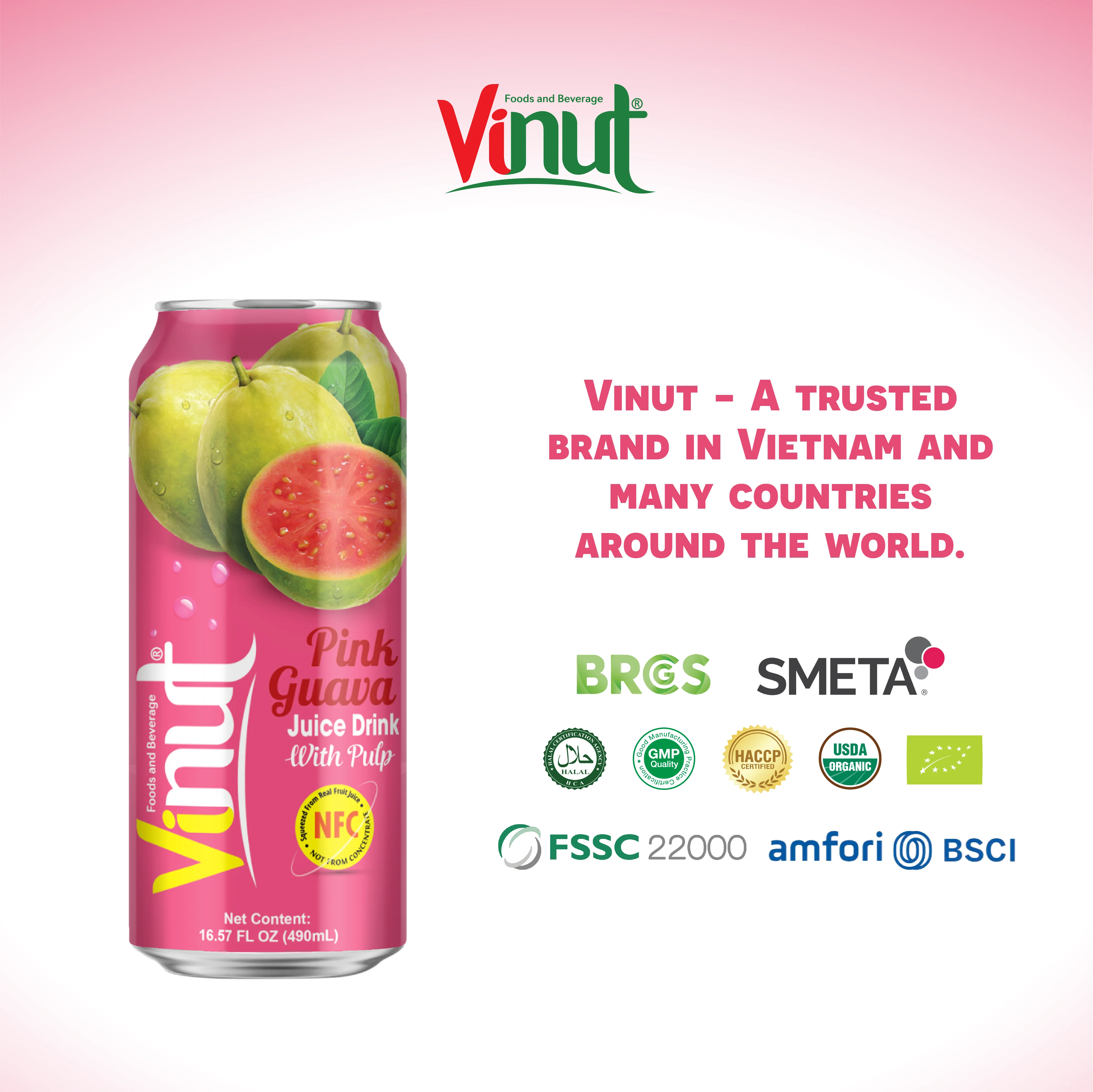 Новое поступление 2024 винут 490 мл розовый сок гуавы с мякотью быстрая доставка низкая цена Лидер продаж обслуживание ODM OEM