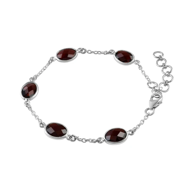 High quality Fabulous design best selling solid 925 sterling silver natural garnet bezel setting gemstone bracelet