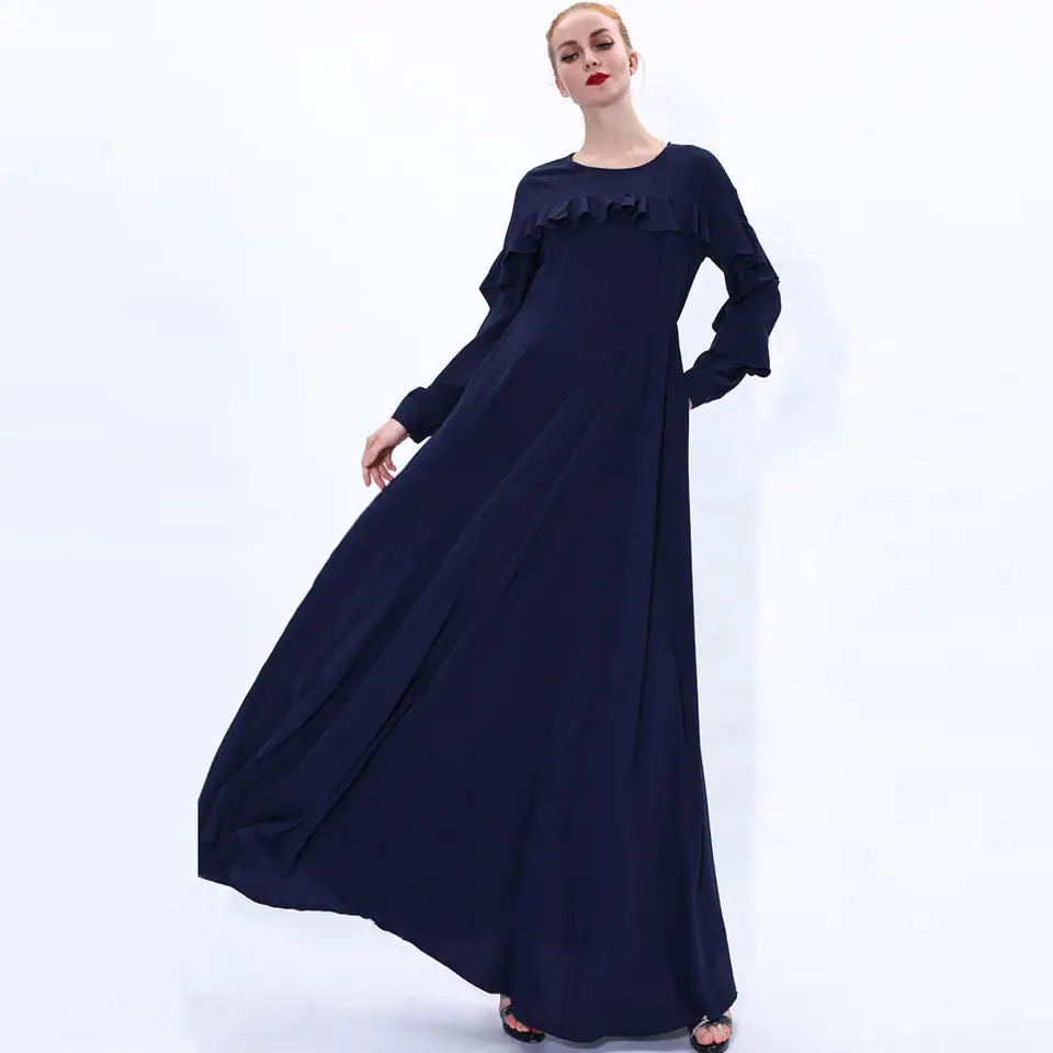 2023 Solid Color Dubai Turkish Muslim Dress Islamic Clothing Modest Fashion Muslim Women Dress
