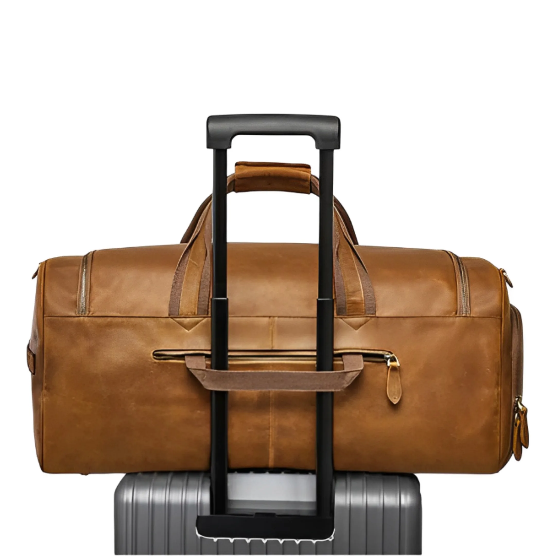 Premium Crazy Horse Designer Genuine Leather Duffel Bag with Shoe Compartment & Trolley Sleeve Travel Business Weekend Getaways