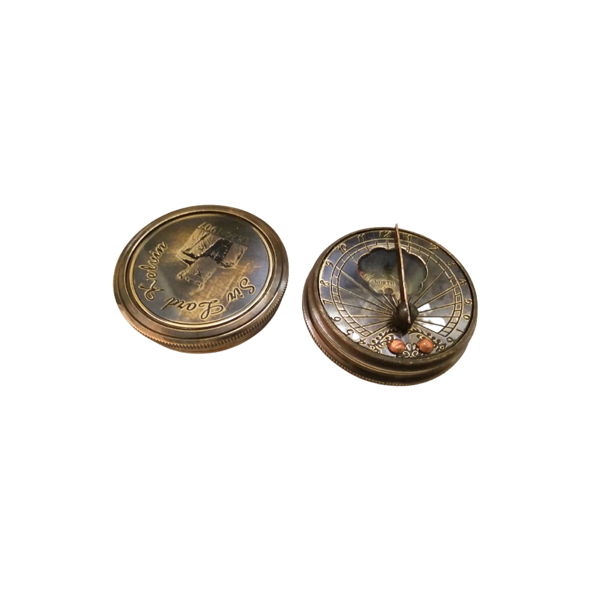 Brass Antique Nautical Lid Sundial Compass Brunton Compass Engraved with SIR LORD KELVIN 1824 1907 Directional Compass
