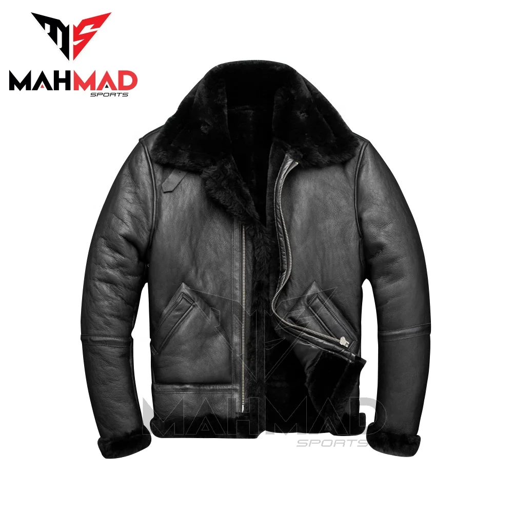 New 2023 Arrival Custom Made Mens Sheepskin Leather Jackets Mens B3 Bomber Aviator Shearling Jacket Fashion Mens Bomber Jackets