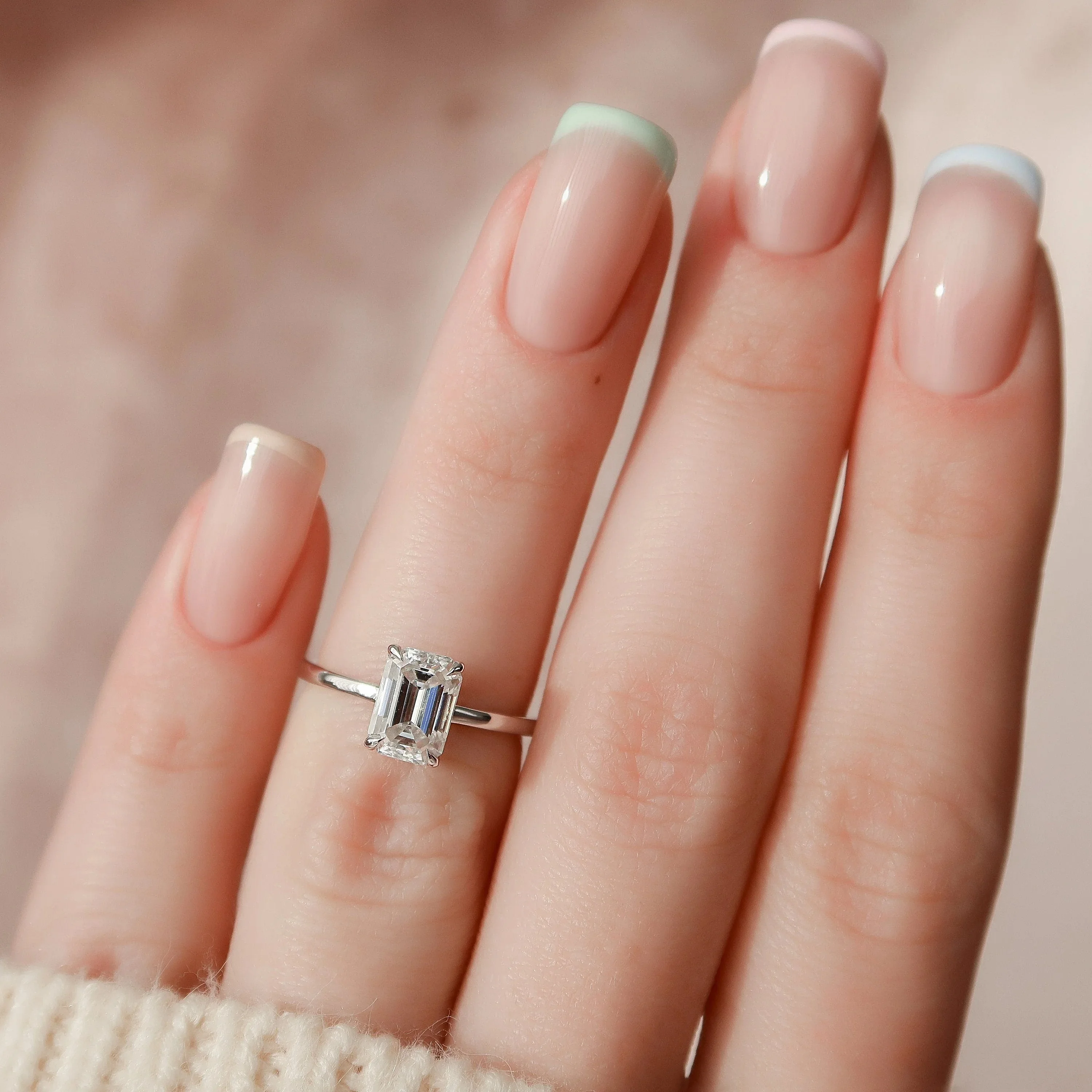 Sparkling 1.5CT Emerald Diamond Solitaire 14kt Gold Engagement Limited Quality Ring From India For Beautiful Lady