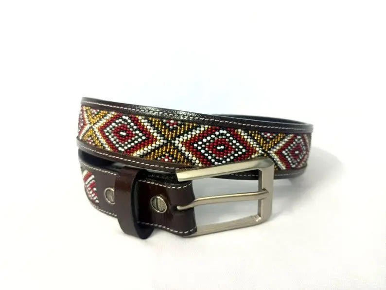 Best Quality Custom Made Genuine Western Leather Beaded Belt With Stud Design Manufacturer Exporter From India man and woman