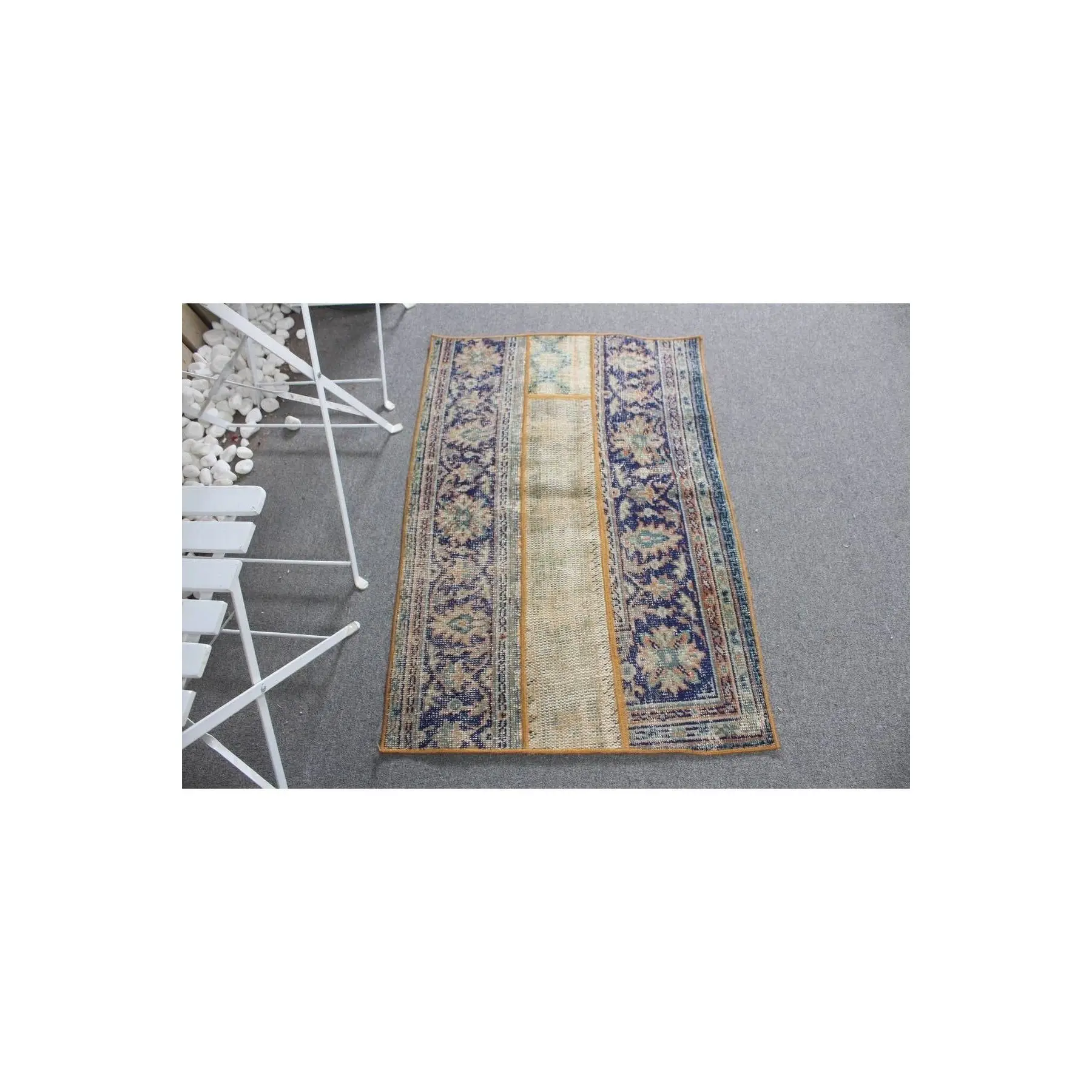 Hand Woven Carpet, Anatolian Carpet Blue, 74x110 Cm, Mat Carpet,