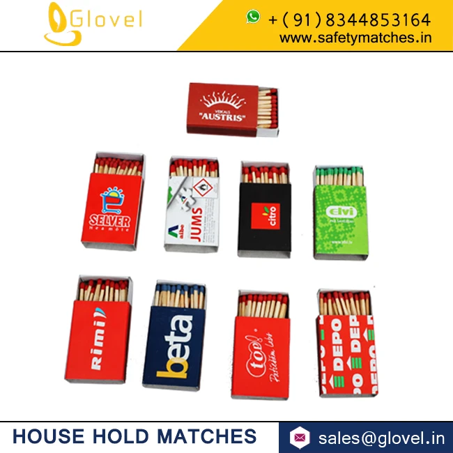 Best Quality Wooden stick matches indian household matches of size 52 x 35 x 12 mm with carton box packing