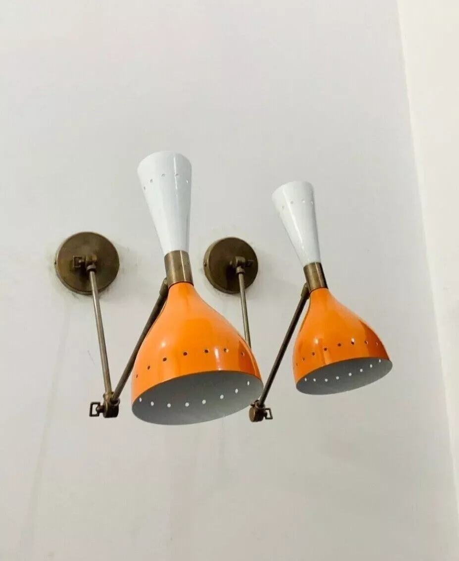 wall lamp Mid Century Brass Italian Diabolo Wall Sconce Light Fixture 2 Bulb Pair home office and kitchen decorative lamp