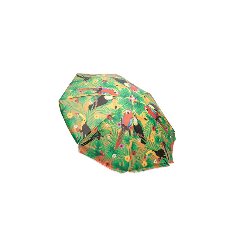 Green Pattern Digital Parrots Sunset 2.0m 140gm Canvas Folding Beach Umbrella Cheap Rates Product