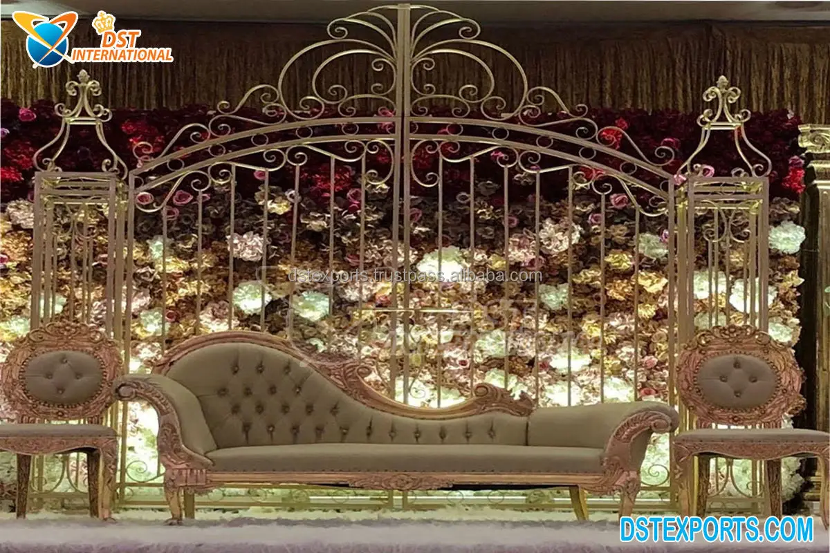 Golden Metal Floral Gate Frame Decoration Wrought Iron Gate Frame For Wedding Decoration Wholesale Wedding  Metal Gate Decor