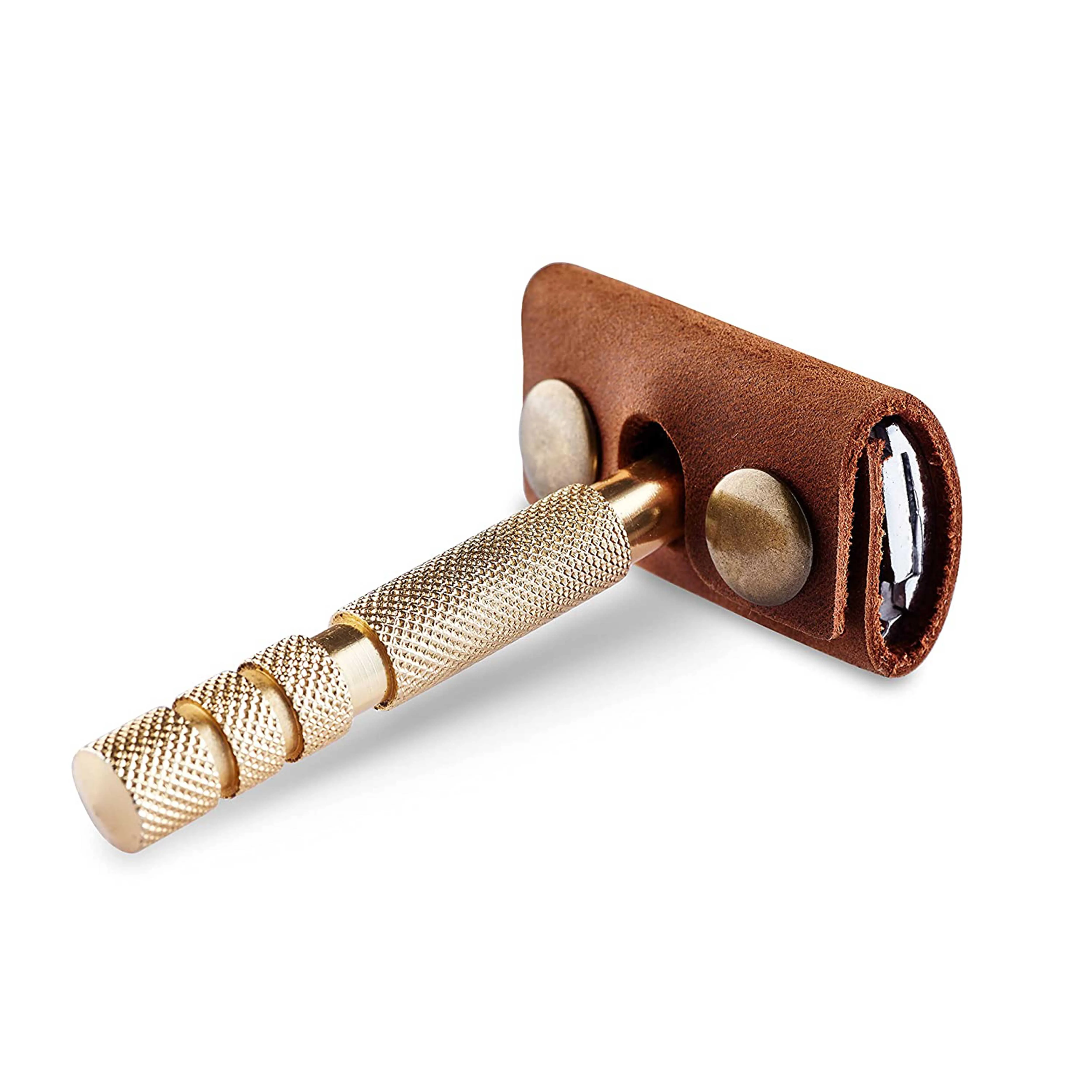 OEM Factory Made Rich Grain Leather Edge Razor Protector Case, Double Edge Safety Razor Head Protective Sheath