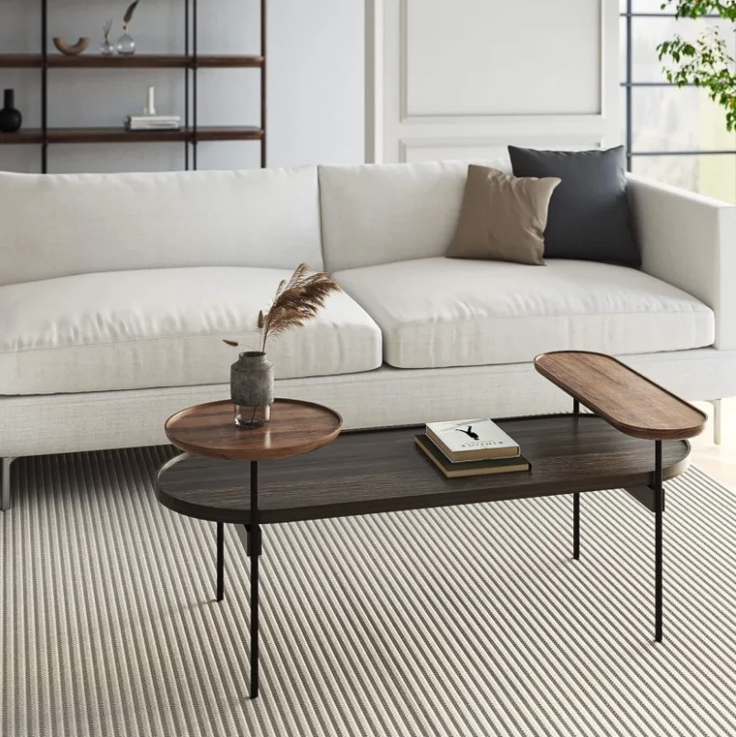 Wooden Coffee Table Metal Leg Material Black Natural Color Home Living Furniture Modern Contemporary Coffee Table