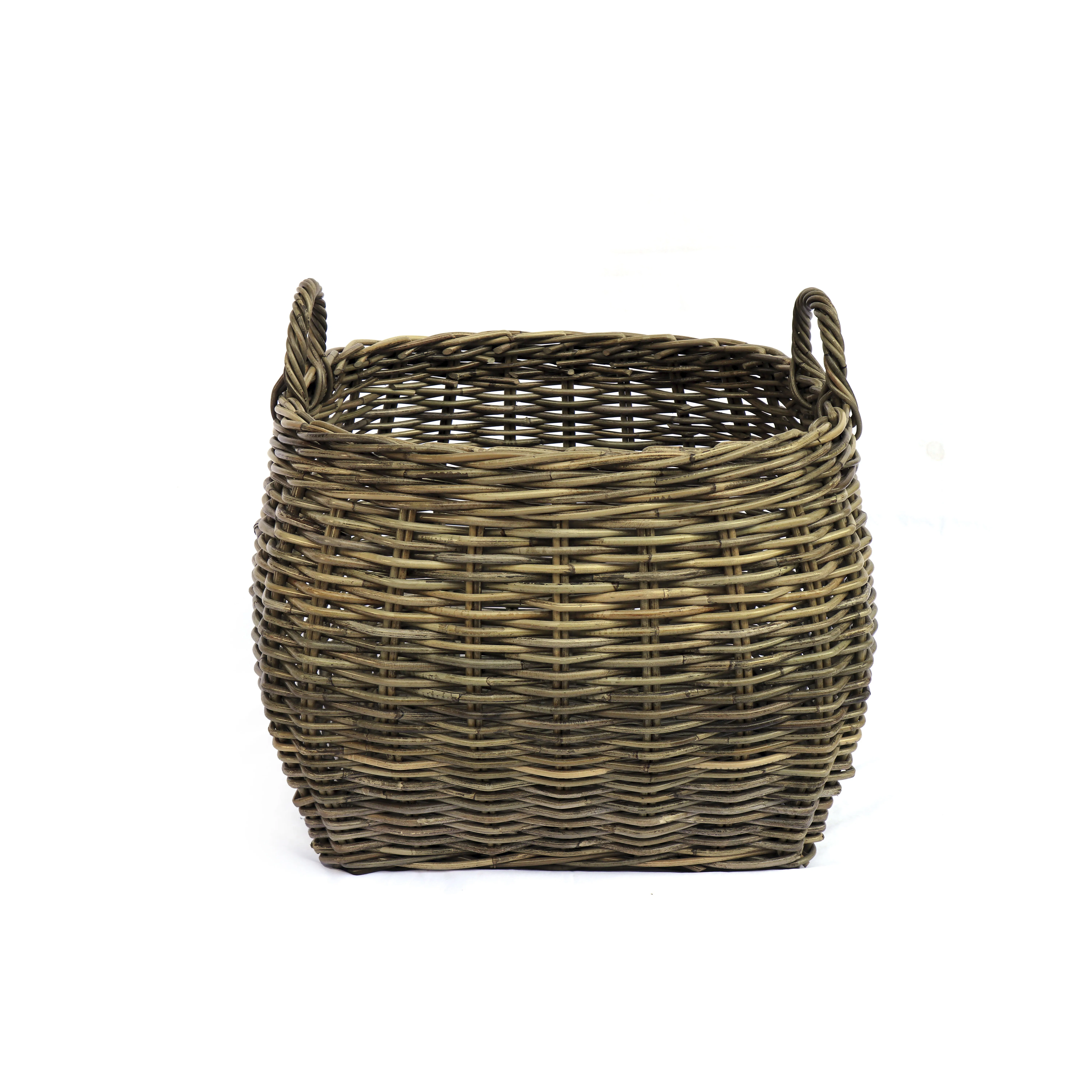 High Quality Firewood Basket Storage with Handles, Hand Woven Rattan Basket