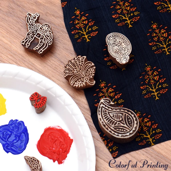Handmade Mix Wooden Printing Blocks Craft Brown Textile Saree Cloth Canvas Stamp Indian Online New Design Latest Fabric WB-5124