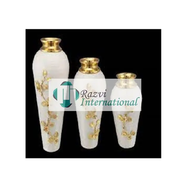 White Glossy Color Decorative Vase With Gold Mesh Design Decorative Vase Top Quality White And Golden Color Flower Pot and Vases