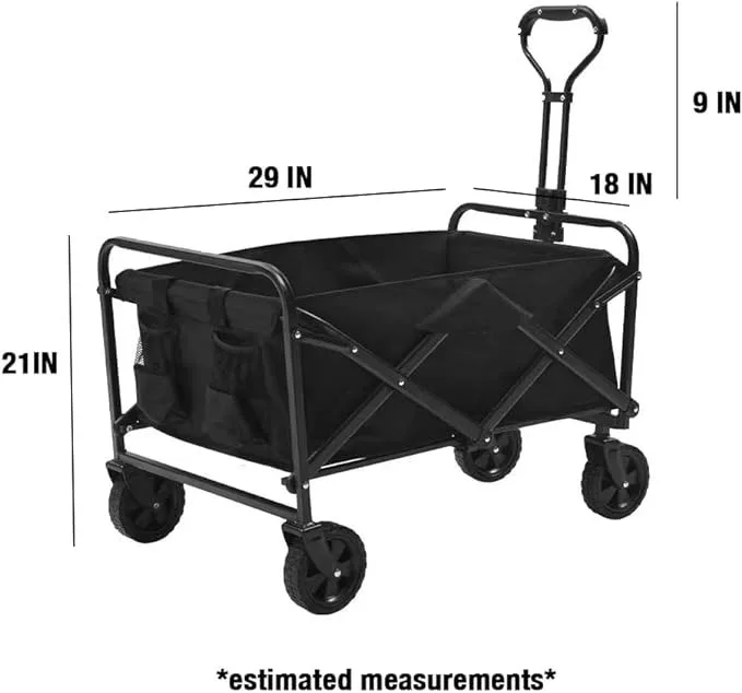 THCW10098 - Folding Collapsible Wagon Cart with Side Pockets Large Capacity for Beach, Camping & Outdoor, Black