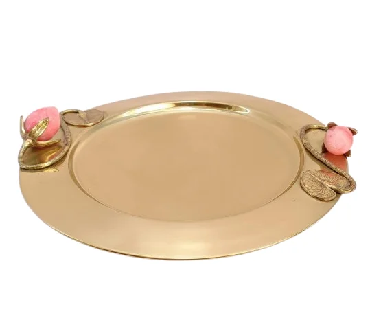 Classic Floral Design Brass Charger Plate Sustainable Metal Polished Technique