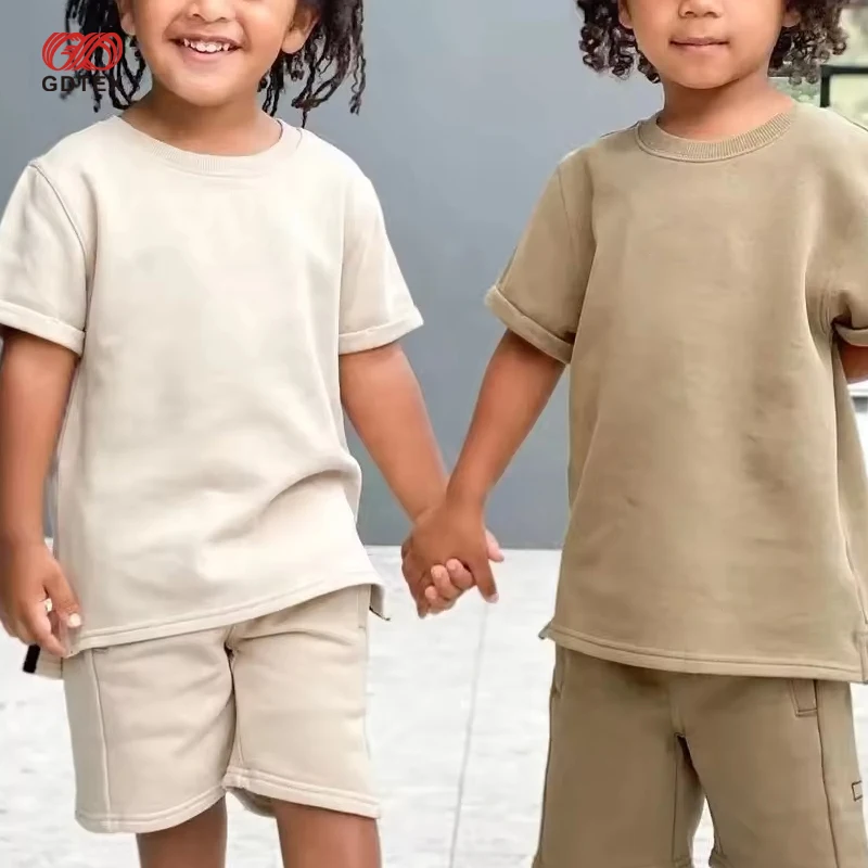 GDTEX Custom Negotiable Price Custom Summer High Street Toddler Boys Clothes Set T shirt And Shorts  2 Pcs Kid Jogger Sets