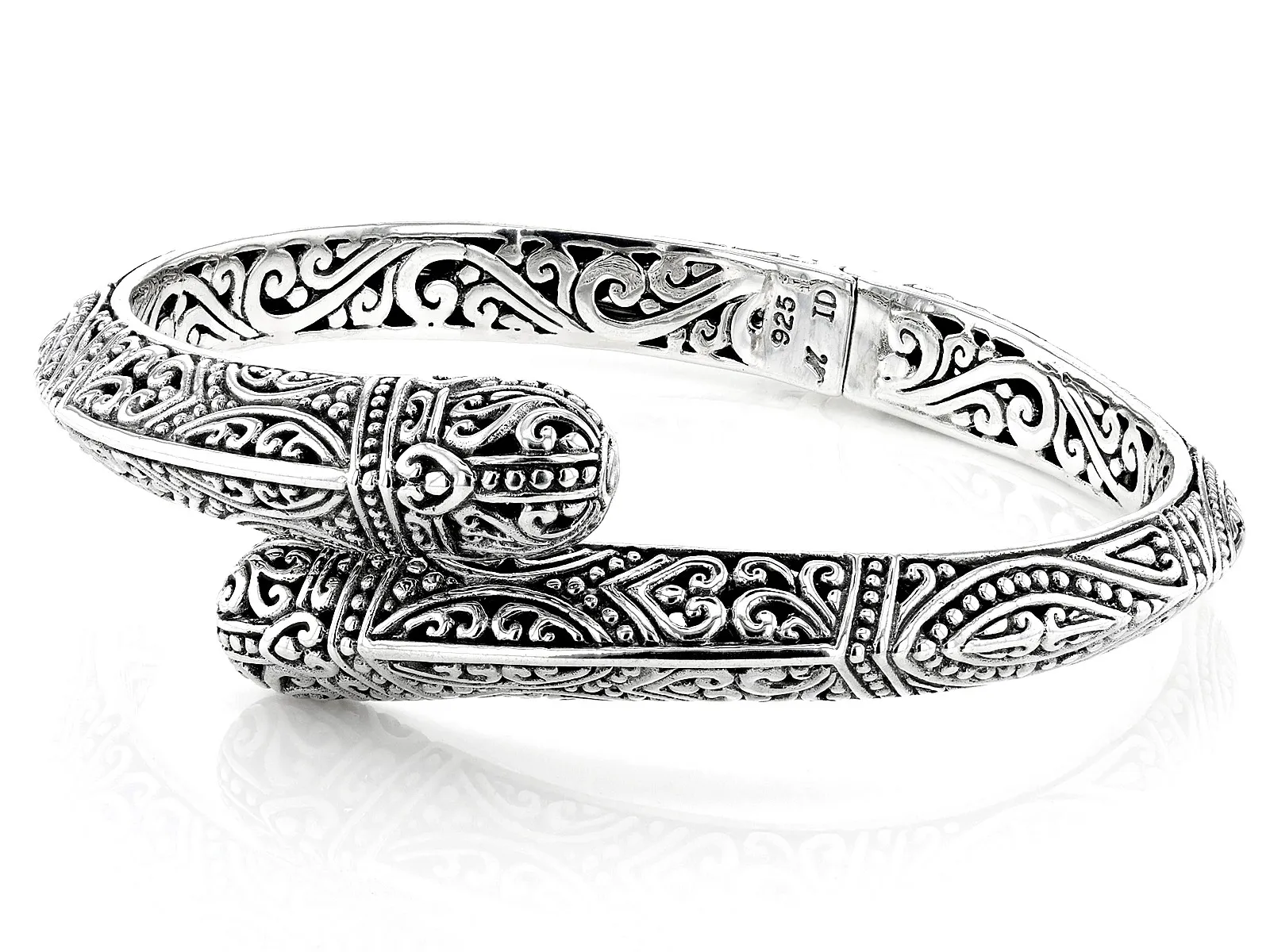 Filigree Bypass Hinged Cuff Bracelet Rhodium Over Sterling Silver | Exquisite Craftsmanship Jewelry | Elegant & Intricate Design